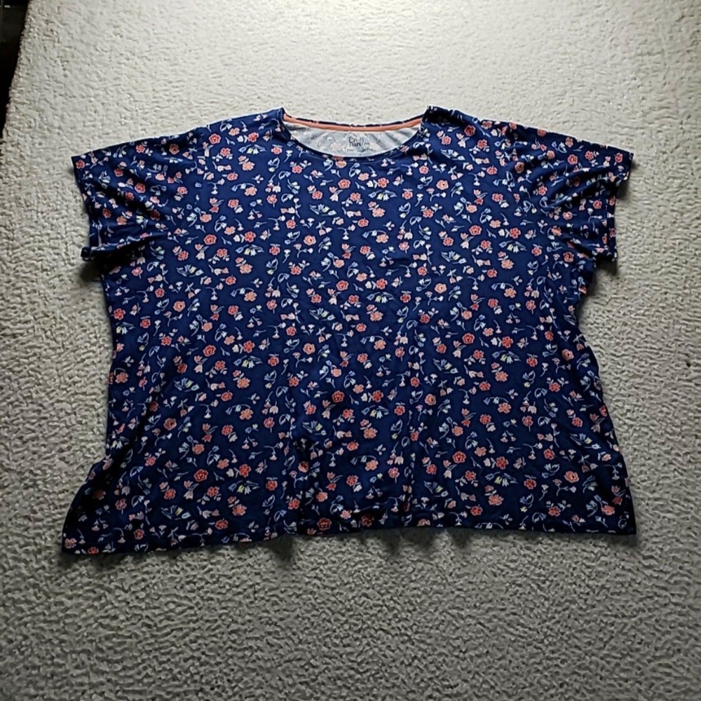 Croft & Barrow Shirt Womens Plus 3X Blue Crew Neck Short Sleeve Floral Top